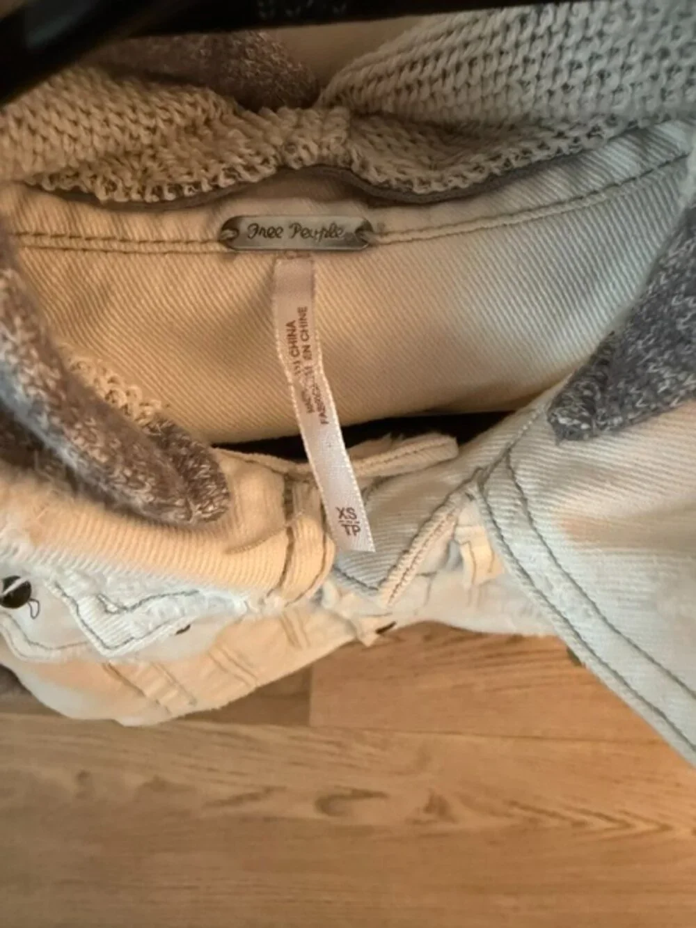 Free People White Jean Jacket with Heather Gray Sleeves - Picture 4 of 10